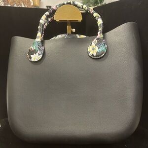 Floral Handle Black silicone  Tote Bag